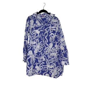 Lilly Pulitzer Octopus Print Tunic Shirt Womens Medium Blue White